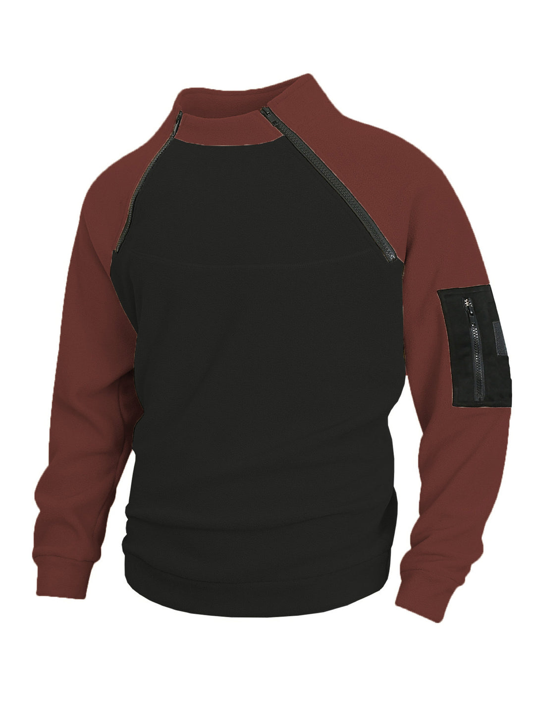 Herren nan technischer Fleece-Halbzip-Pullover mit asymmetrischen Schulterreißverschlüssen und Reißverschluss-Ärmeltasche EB