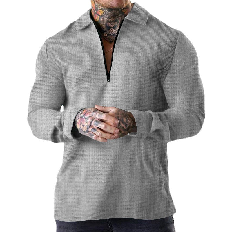 Herren modisches Langarm-Henley-Shirt mit dekorativem Reißverschluss EB