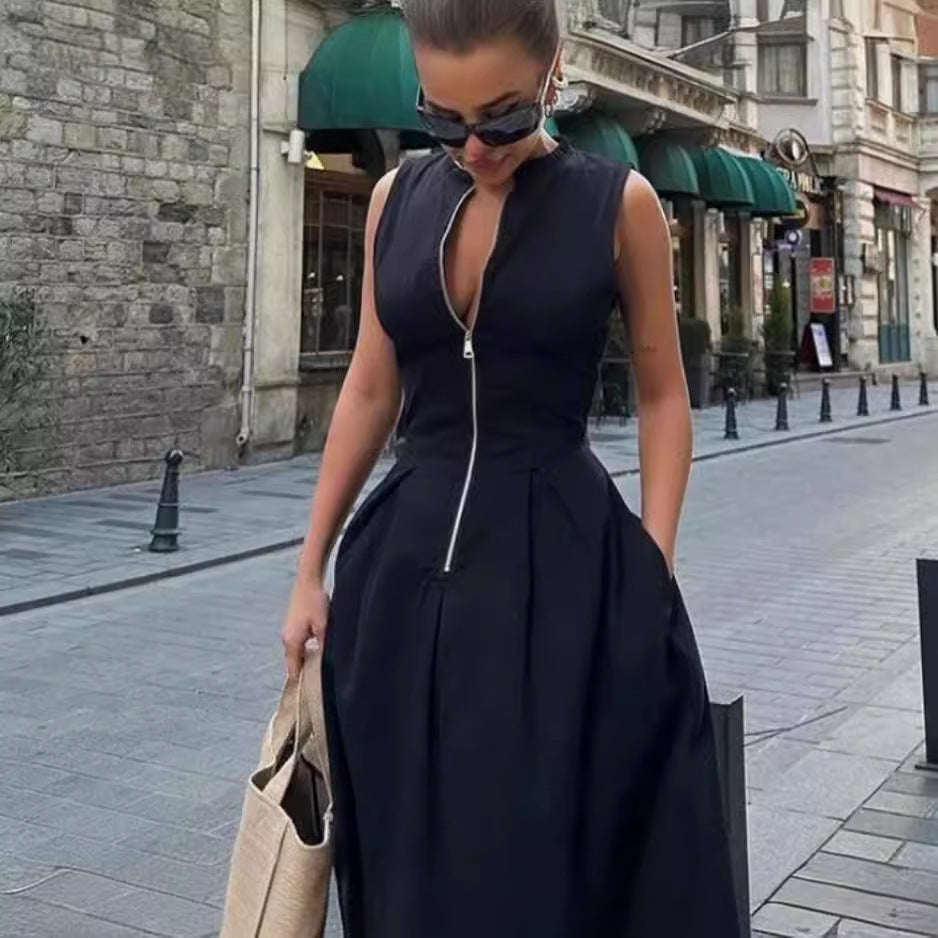 Damen Elegantes Maxi-Kleid mit tiefem V-Ausschnitt und schmalem Schnitt EB
