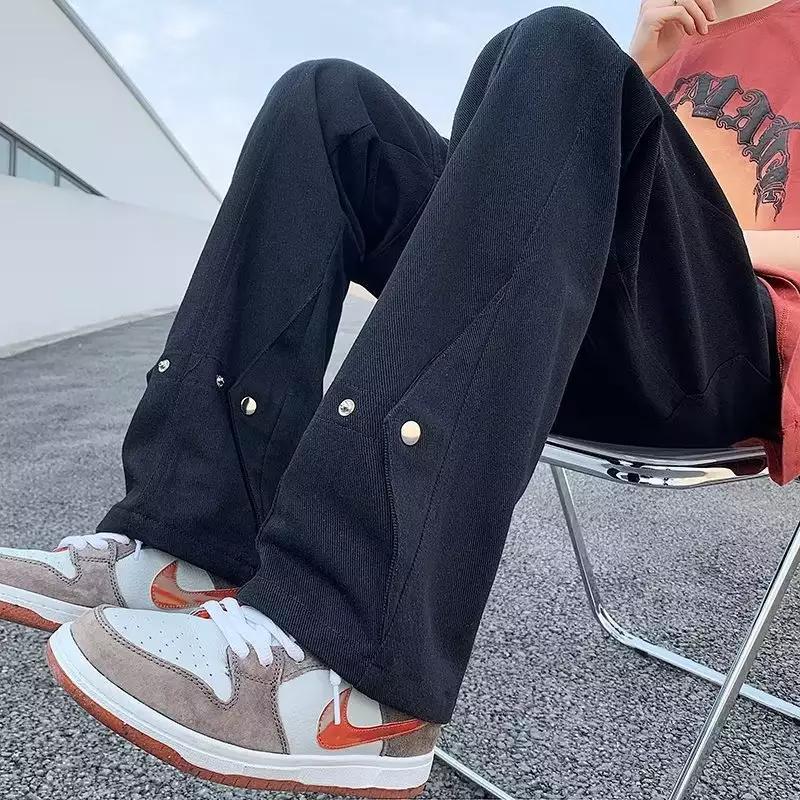 Herren lässige Double-Layer-Hose mit praktischen Druckknöpfen und weitem Bein EB