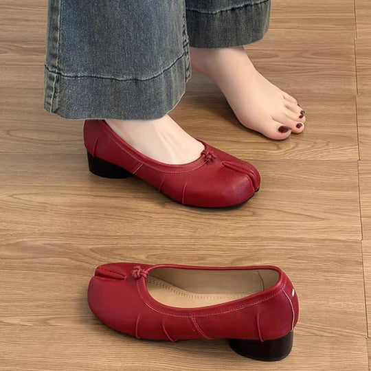 Damen elegante Ballerinas mit komfortablem Blockabsatz und modischem Falten-Design EB