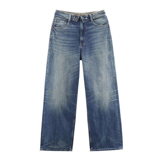 Damen nan weite hochgeschnittene Vintage-Jeans mit Destroyed-Effekten EB