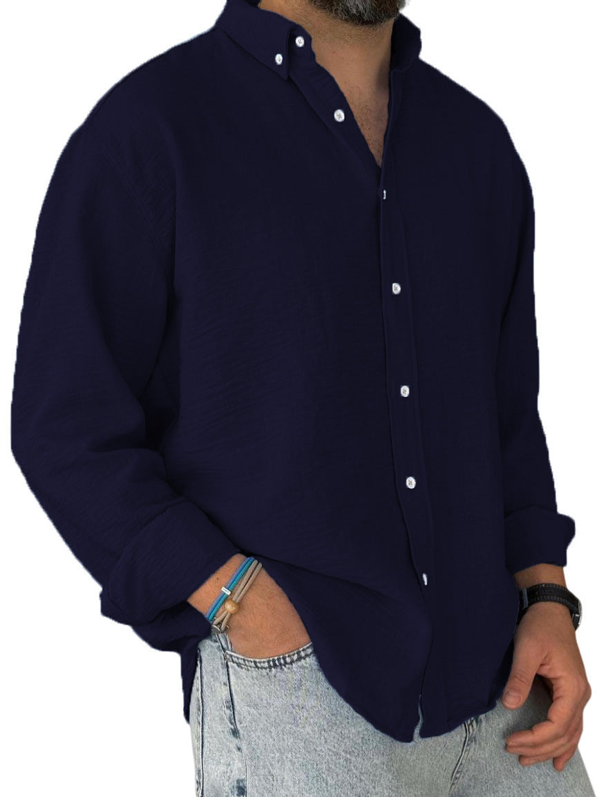 Herren nan leichtes Baumwoll-Leinen-Hemd mit Button-Down-Kragen und entspannter Relaxed-Fit EB