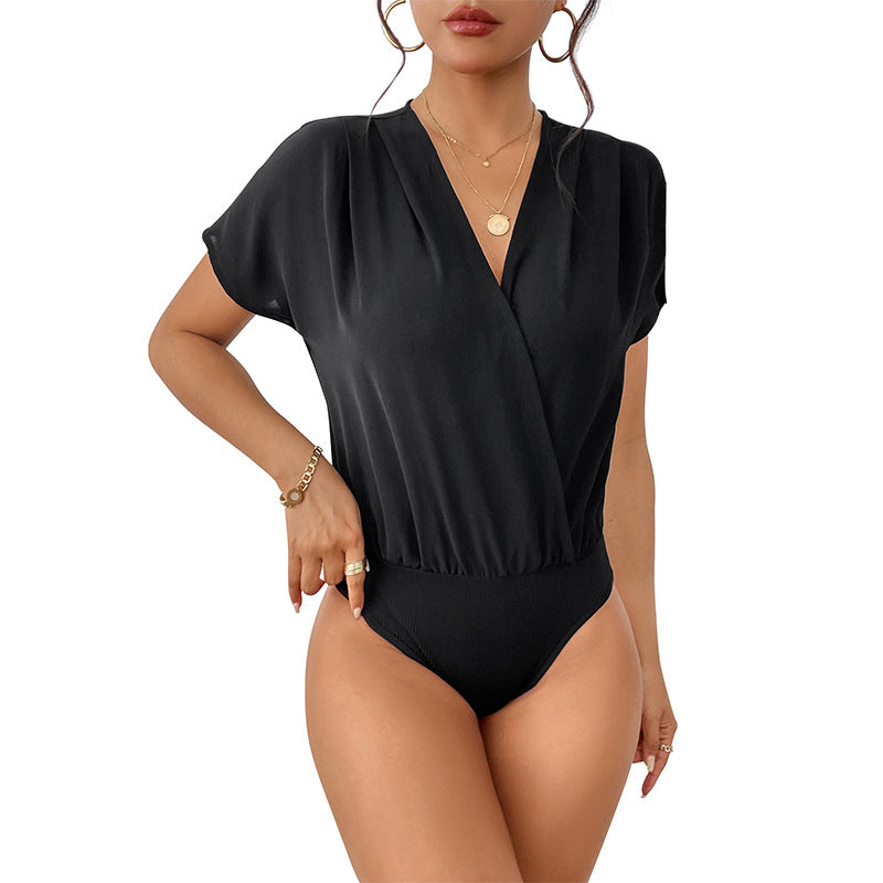 Damen Body mit eleganter Wickeloptik und kurzen Ärmeln EB
