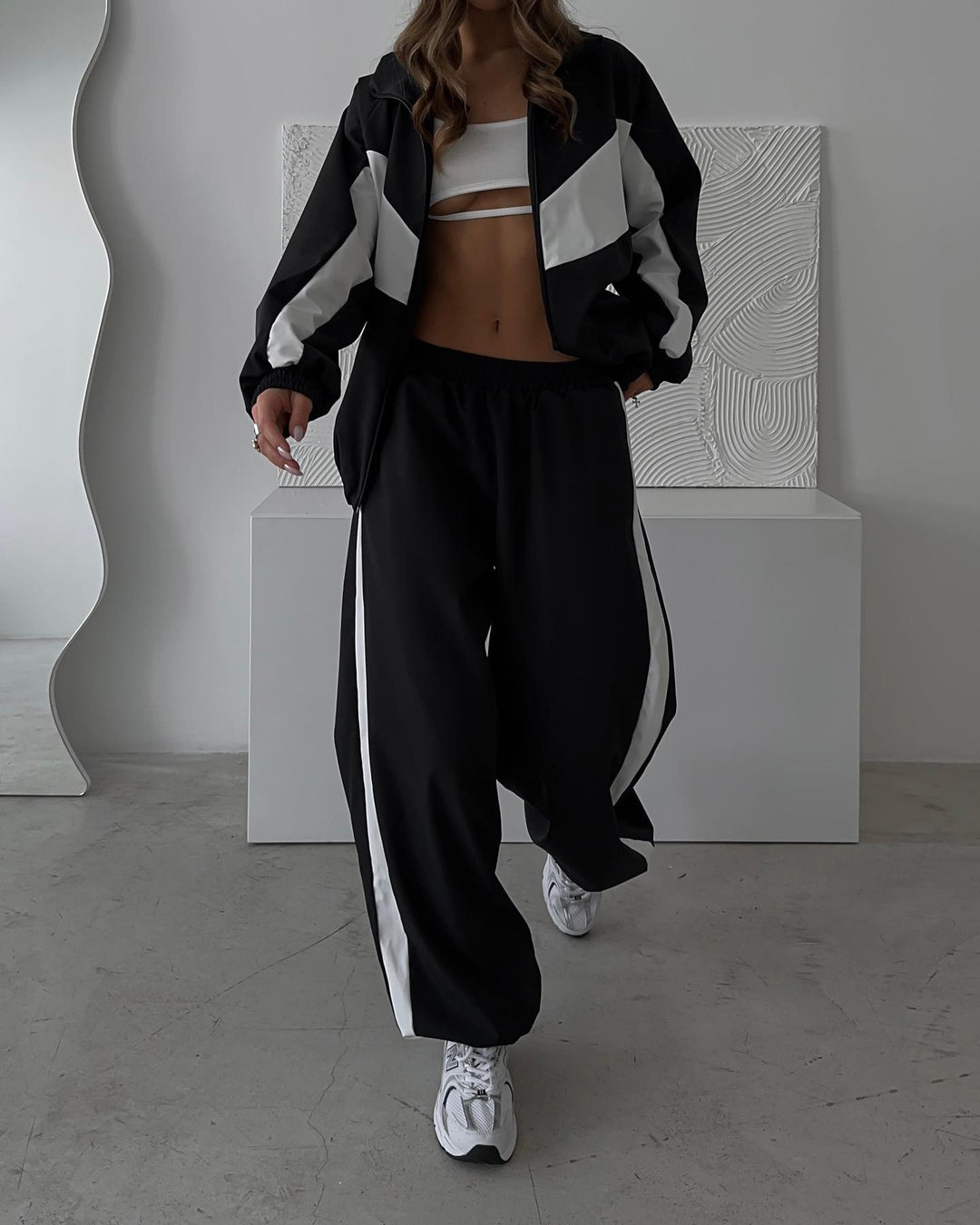 Damen nan sportives Trainingsanzug-Set mit Windbreaker-Jacke und weitem Hosenbein EB