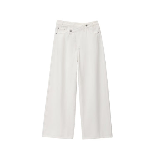 Damen weit geschnittene Jeans mit asymmetrischem Knopfverschluss und hohen Taillen EB