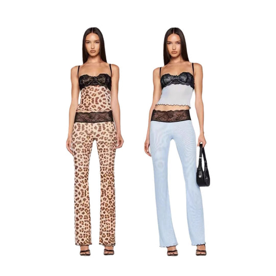 Damen Leggings mit elegantem Spitzenbund und modischem Tiermuster EB