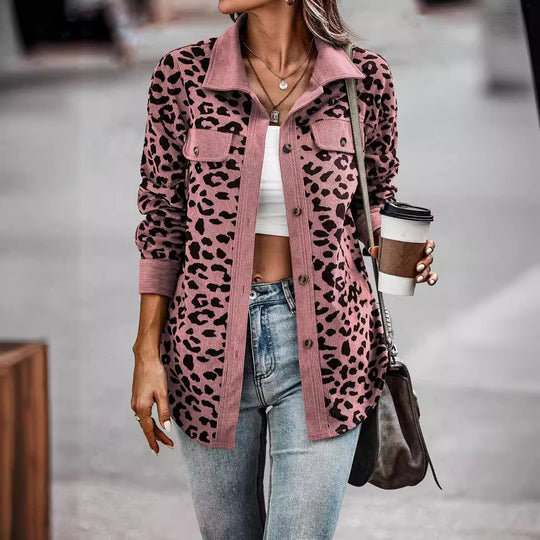 Damen modische Leoprint Overshirt EB