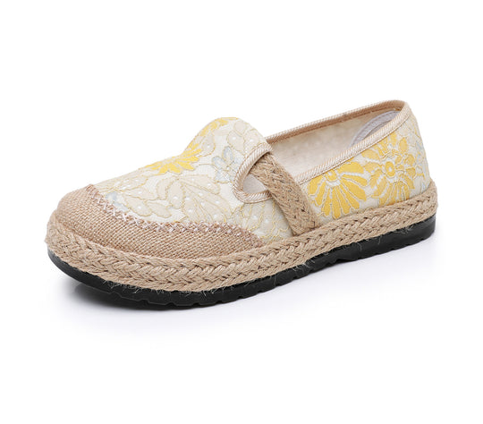 Damen bequeme Slip-On Freizeitschuhe mit floralem Dekor EB