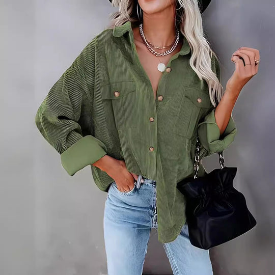 Damen Cordhemdjacke mit doppelter Brusttasche EB