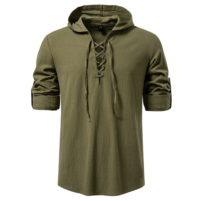 Herren lässiges Kapuzenshirt mit modernes Schnürdesign EB
