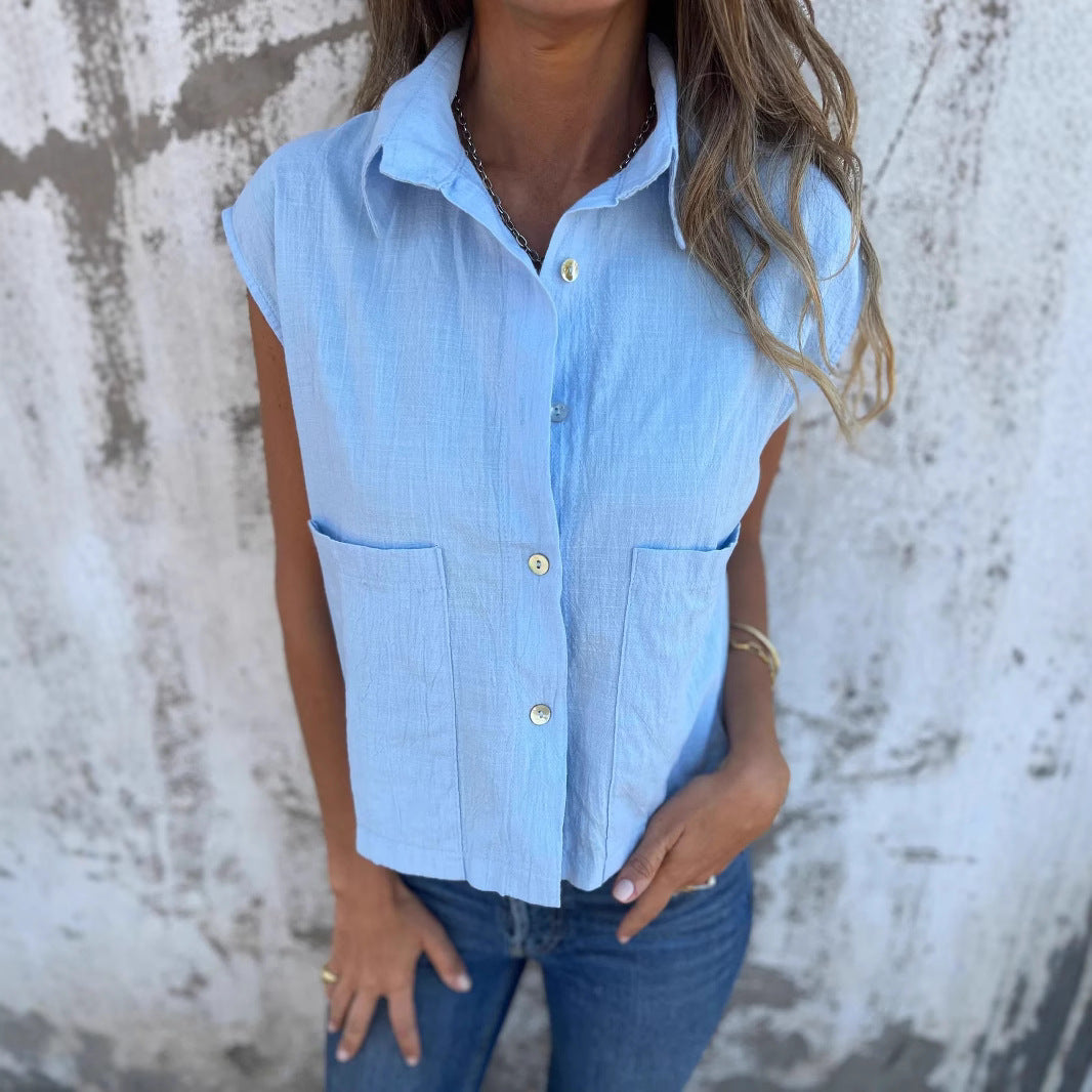 Damen Strukturierte Bluse mit praktischen Brusttaschen und elegantem Kragen EB