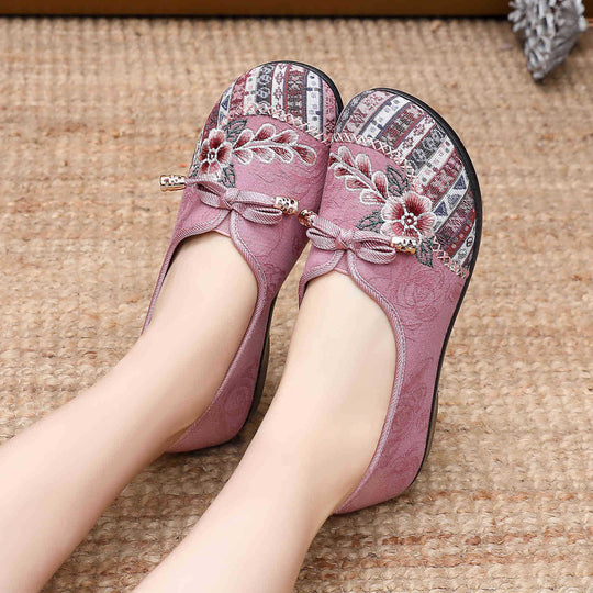 Damen Bequeme Ballerinas mit floralem Design und elastischem Einstieg EB
