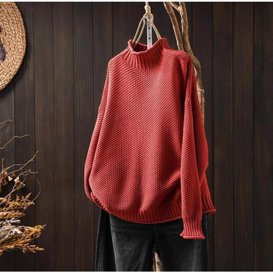 Damen Oversized Strickpullover mit hohem Kragen EB