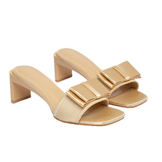 Damen elegante Sandaletten mit breitem Blockabsatz und modischem Schleifendetail EB