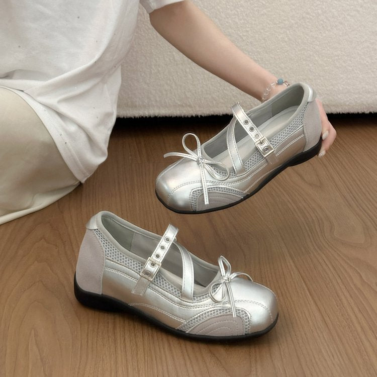 Damen elegante Ballerinas mit modischem Riemchen und atmungsaktiver Oberflächenstruktur EB