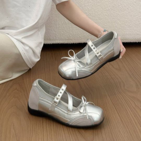 Damen elegante Ballerinas mit modischem Riemchen und atmungsaktiver Oberflächenstruktur EB