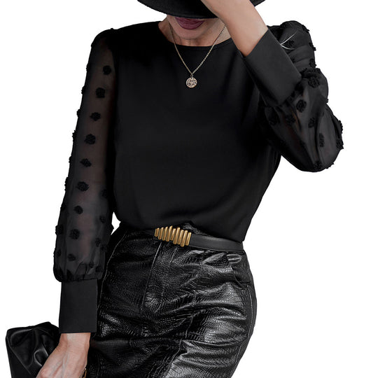 Damen Bluse mit transparenten Puffärmeln und Dekorativem Detail EB