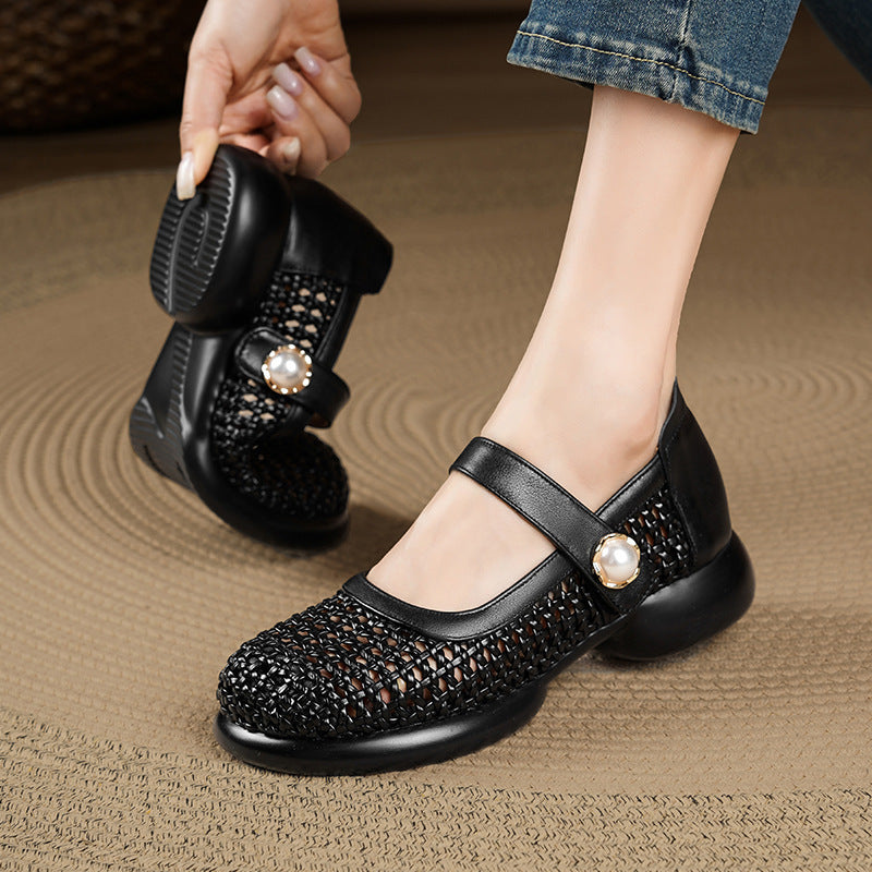 Damen Komfortable Ballerinas mit verziertem Riemen EB