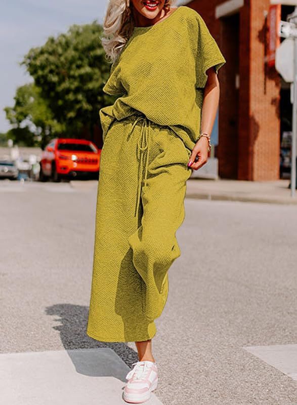 Damen lässiges Jumpsuit-Set aus weichem Material mit elastischem Bund und weit geschnittenen Beinen EB