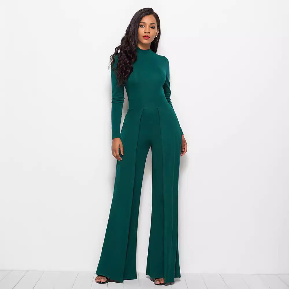 Damen Eleganter und fließender Jumpsuit mit langen Ärmeln EB