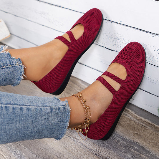 Damen Ballerinas mit elastischen Kreuzriemen und atmungsaktivem Obermaterial EB
