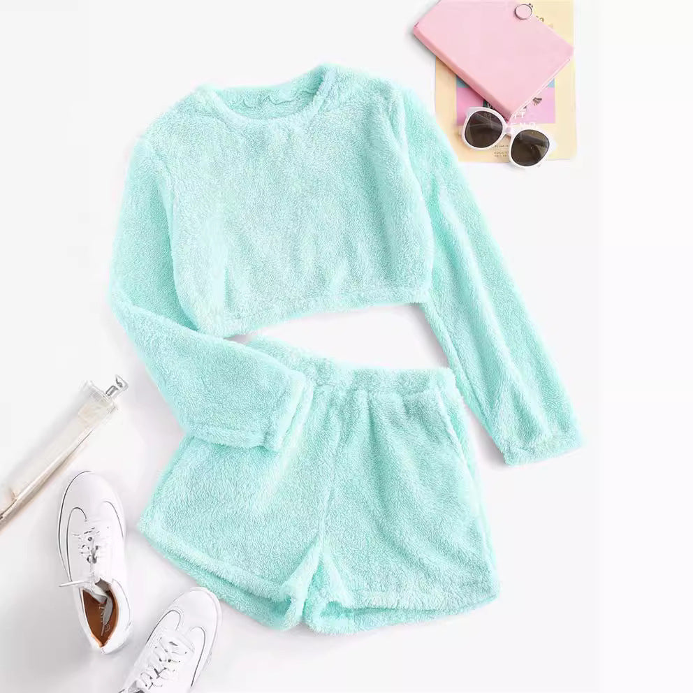 Damen Kuschelige Plüsch-Pyjama-Set EB