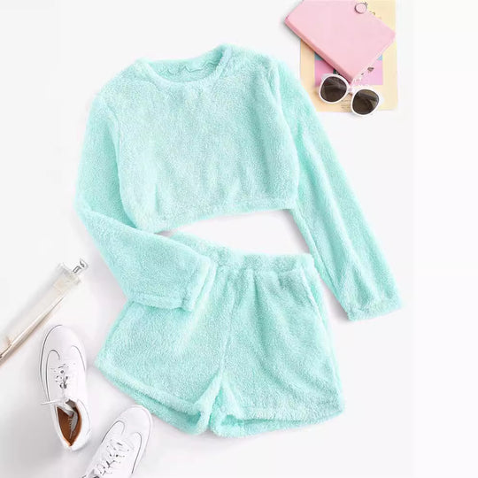 Damen Kuschelige Plüsch-Pyjama-Set EB