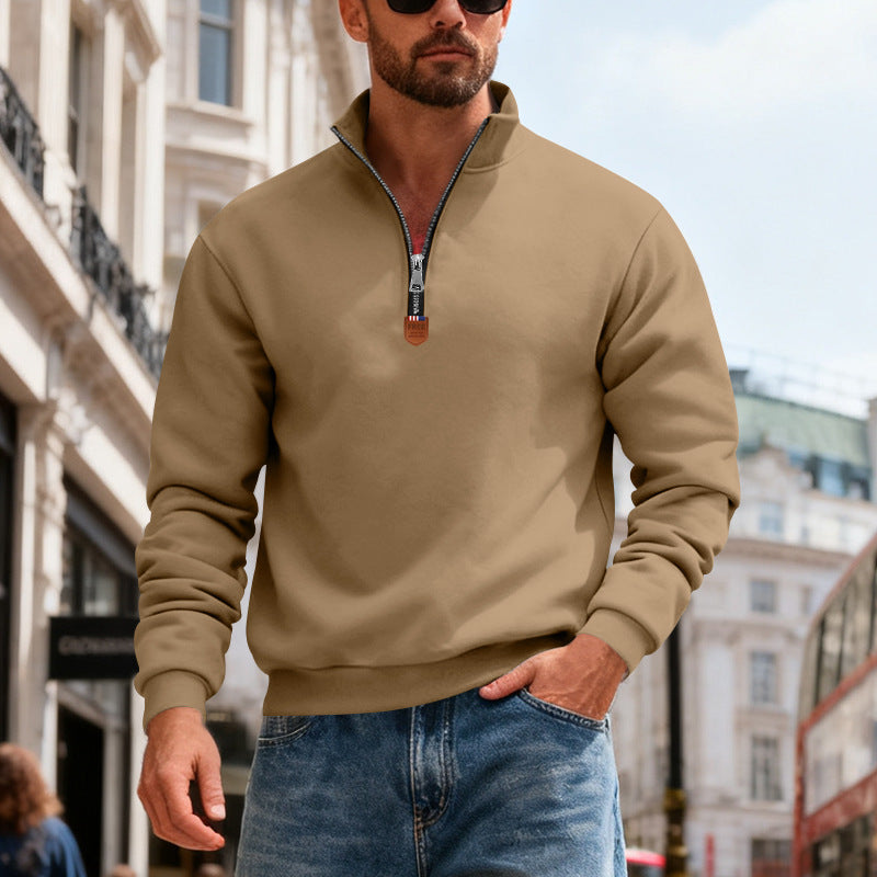 Herren nan Premium-Halbzip-Sweatshirt mit hohem Stehkragen, robustem Reißverschluss und geripptem Saum EB