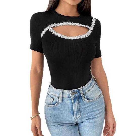 Damen Cut-Out Body mit floralen Details EB