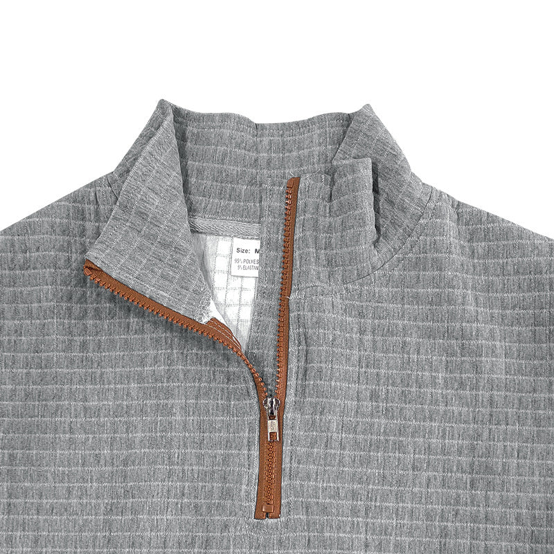 Herren nan gestepptes Halfzip-Sweatshirt mit Stehkragen, Kängurutasche und Kunstleder-Ellenbogenpatches EB