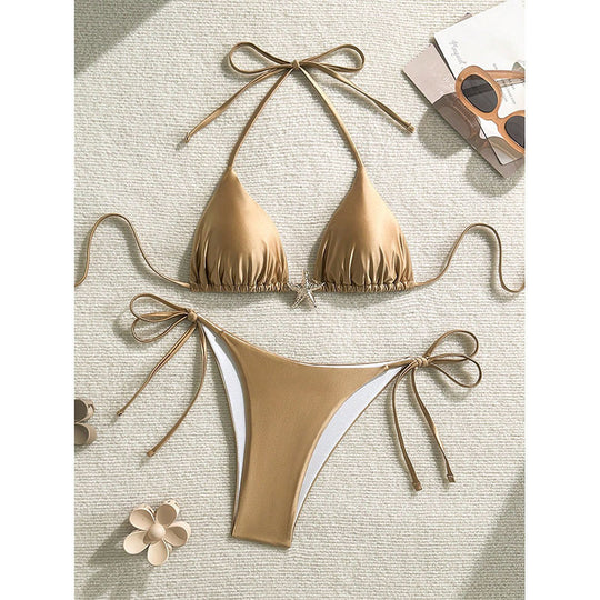 Damen Triangel-Bikini mit modischem Spitzen-Detail EB