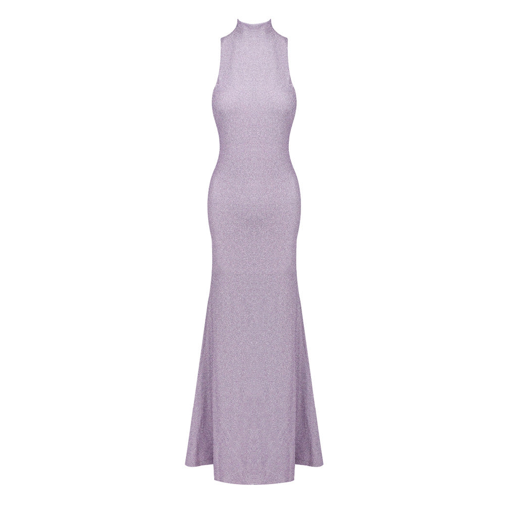 Damen Elegantes Maxikleid mit hohem Stehkragen und figurbetontem Schnitt EB