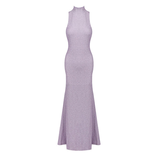 Damen Elegantes Maxikleid mit hohem Stehkragen und figurbetontem Schnitt EB