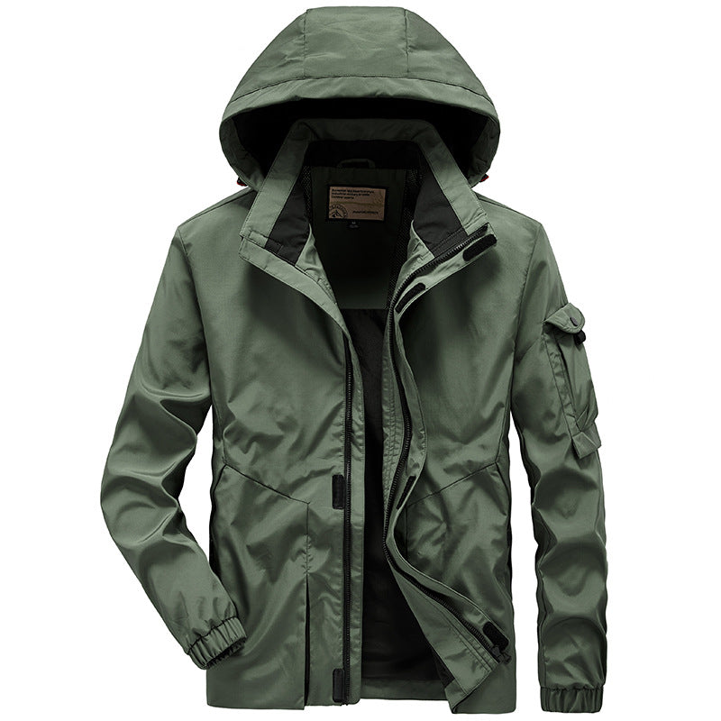 Herren Leichter Wasserabweisender Windbreaker mit Kapuze und Mehrfachtaschen EB