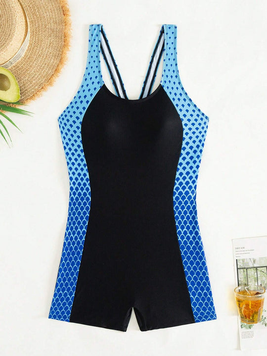 Damen Stilvoller Schwimmanzug mit V-Ausschnitt EB