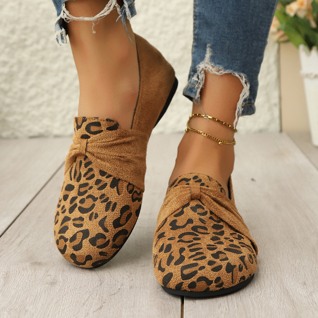 Damen Mokassins mit modischem Leopardenmuster und eleganter Schleifenapplikation EB