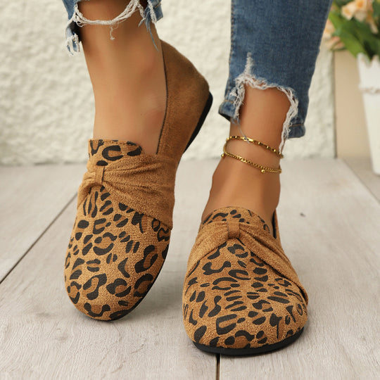 Damen Mokassins mit modischem Leopardenmuster und eleganter Schleifenapplikation EB