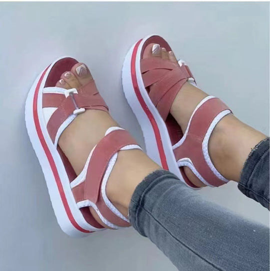 Damen  sportliche Keil-Sandalen mit verstellbaren Klettverschlüssen und gepolstertem Komfort-Fußbett EB