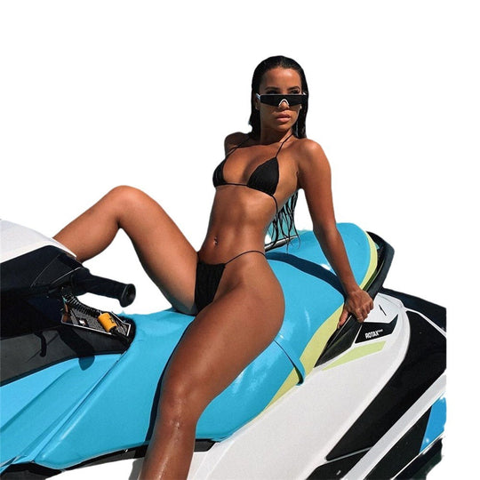 Damen Triangel-Bikini-Set mit modischen Bindebändern EB