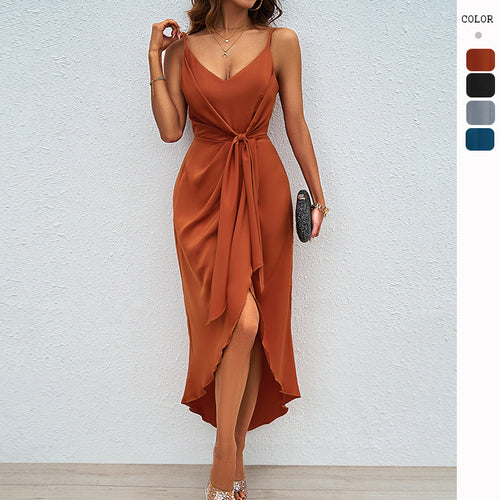 Damen Midikleid mit raffiniertem Wickeldesign und verstellbaren Trägern EB