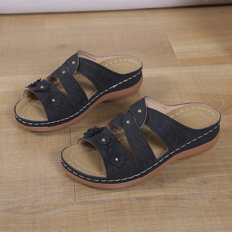 Damen bequeme Sandalen mit floralem Design und ergonomischem Fußbett EB