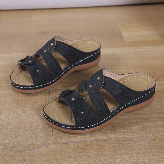 Damen bequeme Sandalen mit floralem Design und ergonomischem Fußbett EB