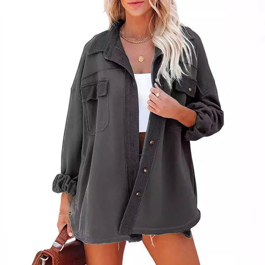 Damen Oversized Freizeitjacke mit praktischen Taschen und stylischen Druckknöpfen EB