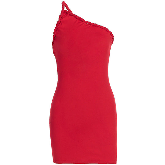 Damen Figurbetontes One-Shoulder Kleid mit Rüschen EB