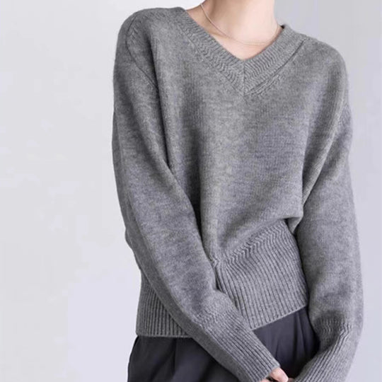 Damen V-Ausschnitt Pullover aus weichem Strick EB