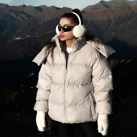 Damen Modische Steppjacke mit hochschließendem Kragen und voluminösen Ärmeln EB