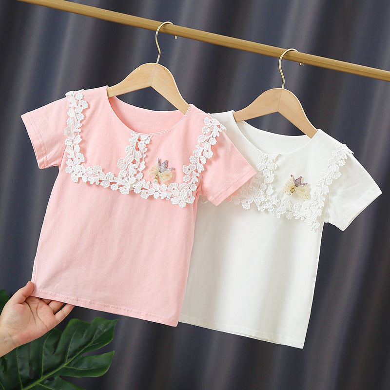 Mädchen T-Shirt mit eleganter Spitzenverzierung EB