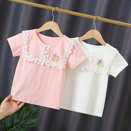 Mädchen T-Shirt mit eleganter Spitzenverzierung EB