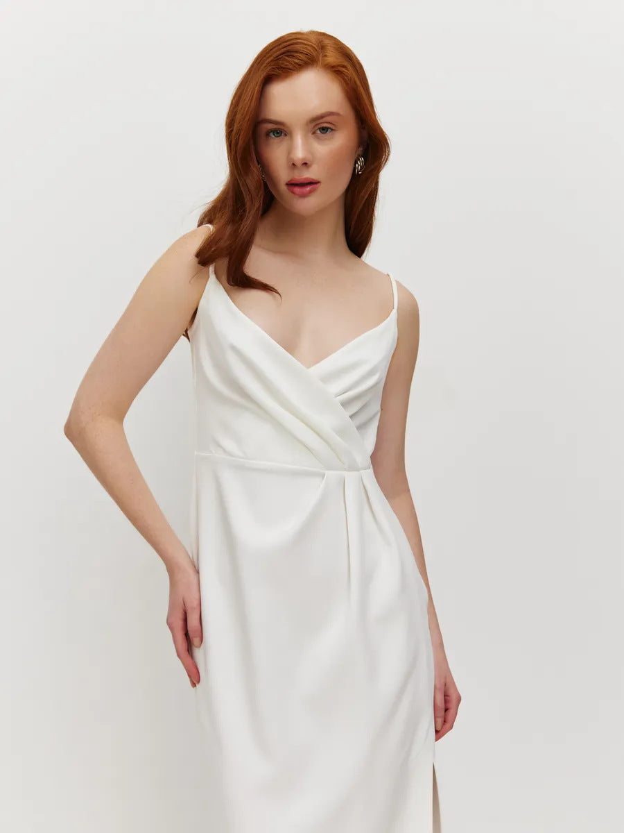 Damen elegantes Wickelkleid mit verstellbaren Trägern und schickem Frontschlitz EB